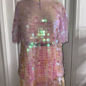 Iridescent Pink Sequin Overlay Top
